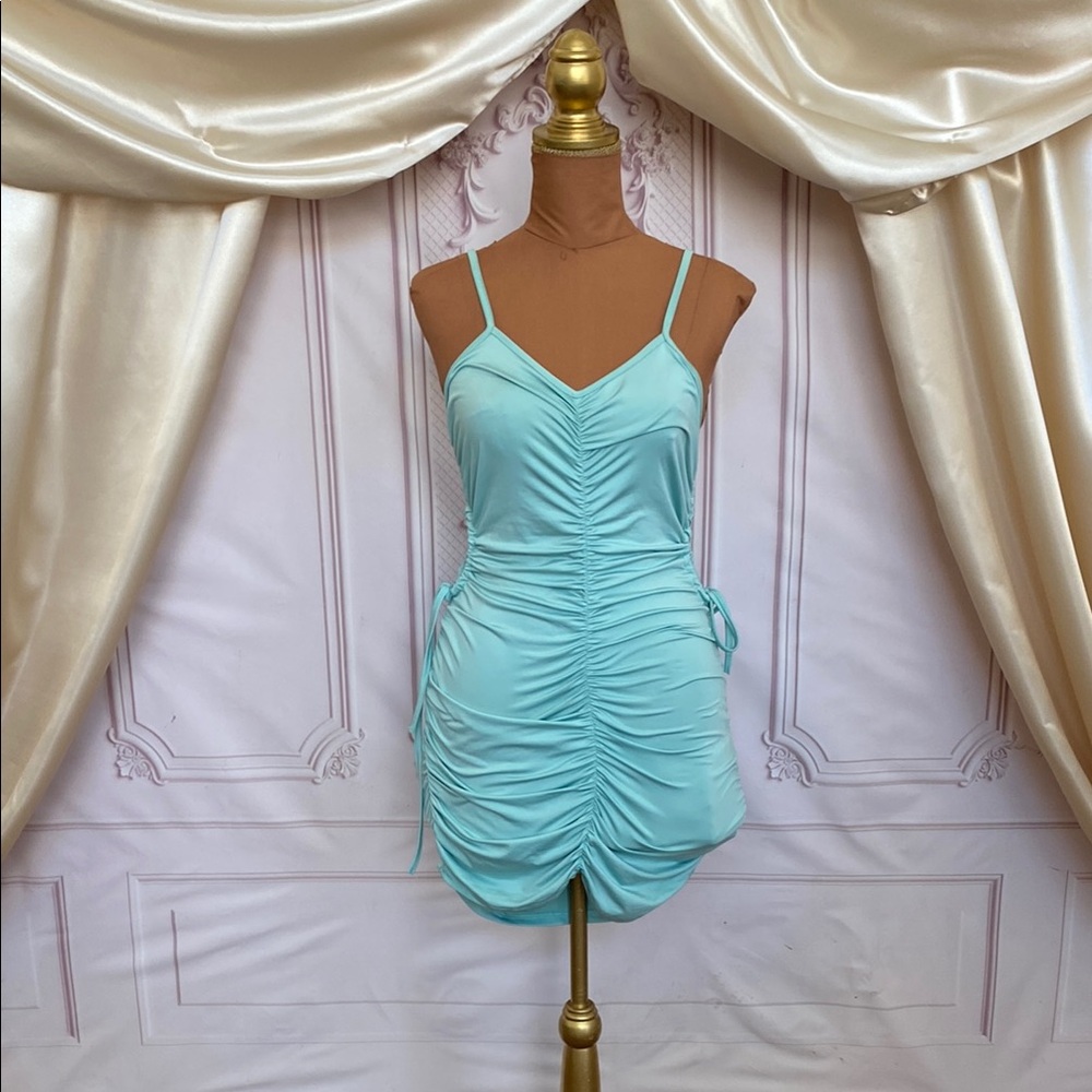 Elegant Aqua Ruched Dress